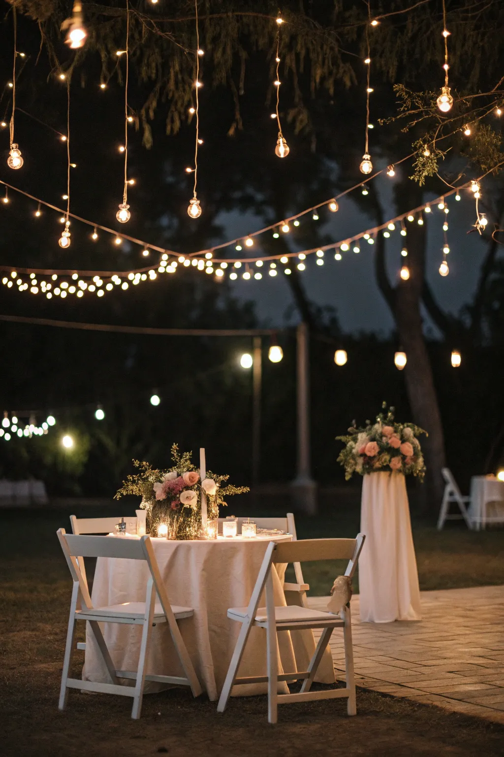 String lights that illuminate and enchant minimalist wedding settings.