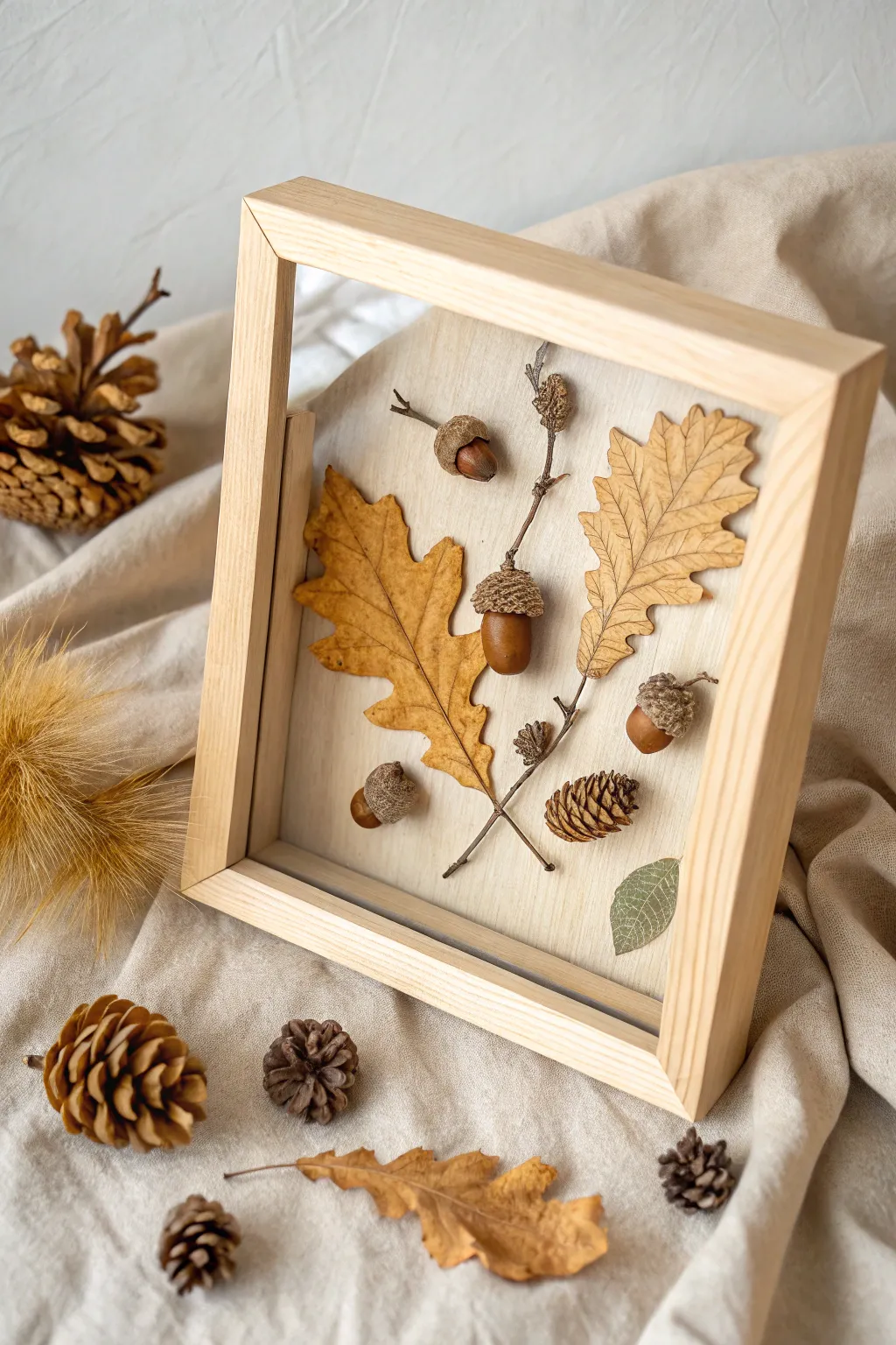 Capture the season's essence with a minimalist shadow box—an elegant blend of nature and craftsmanship.