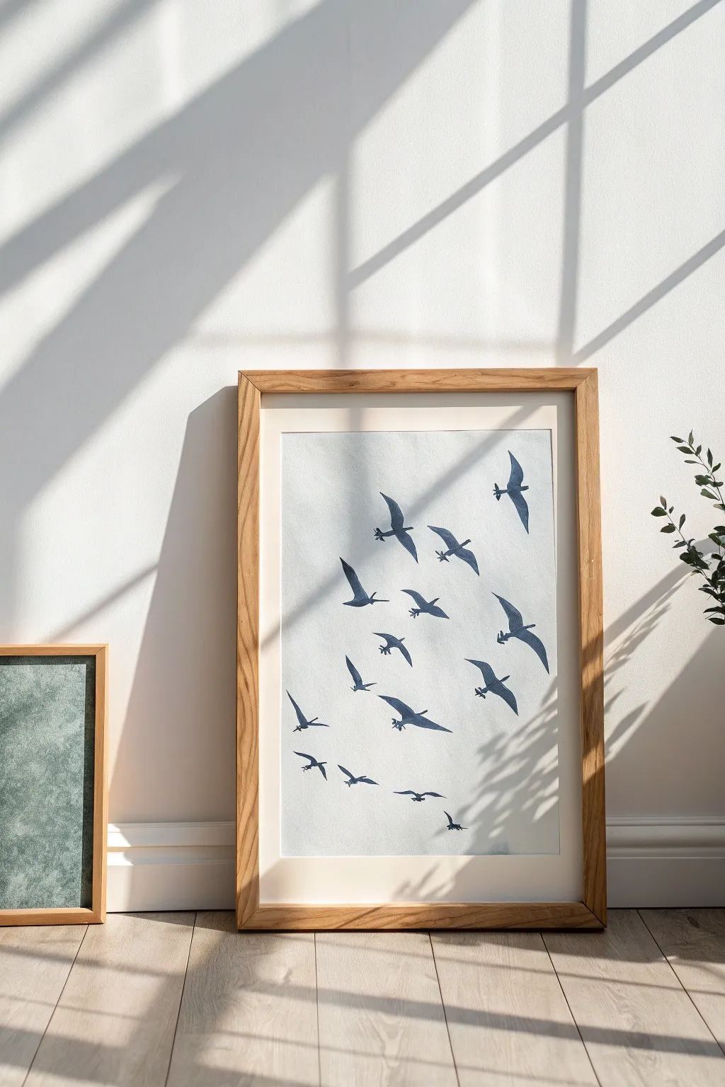 Embrace the elegance of simplicity with a monochromatic masterpiece: birds in flight, captured in serene hues.