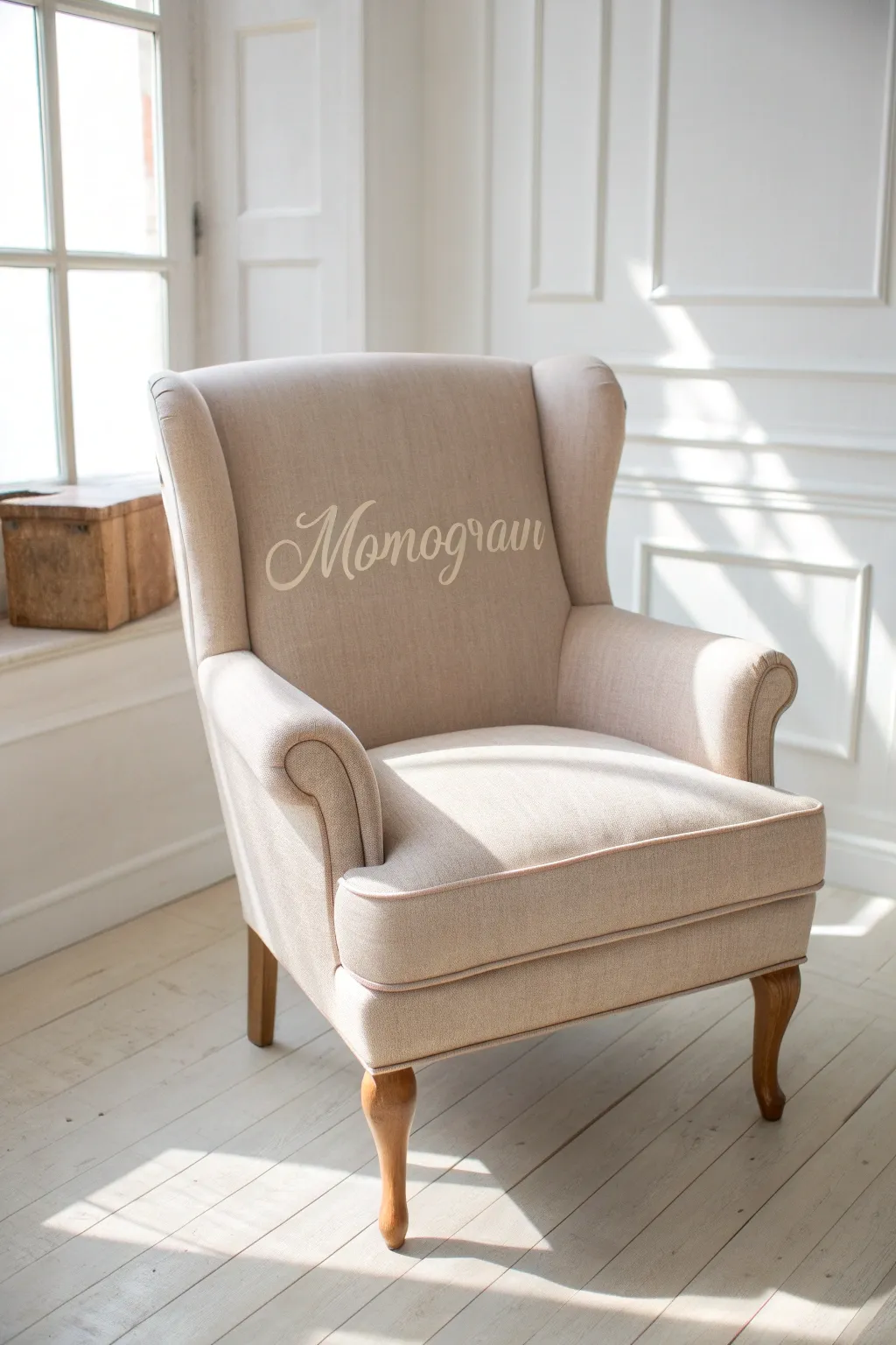Transform your space with a personal touch: Monogrammed elegance on your favorite chair.