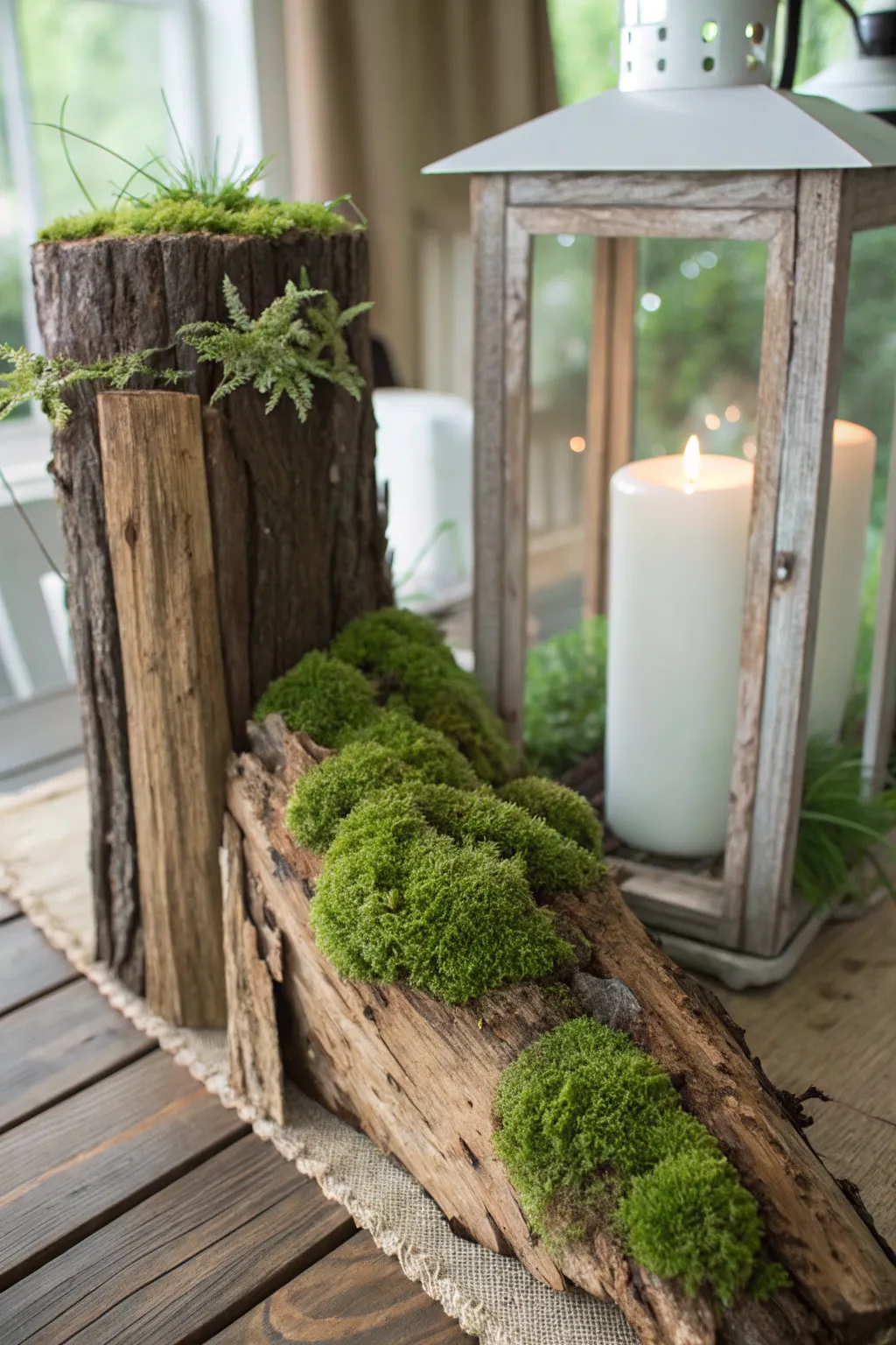Infuse natural warmth into your space with this moss and reclaimed wood masterpiece.