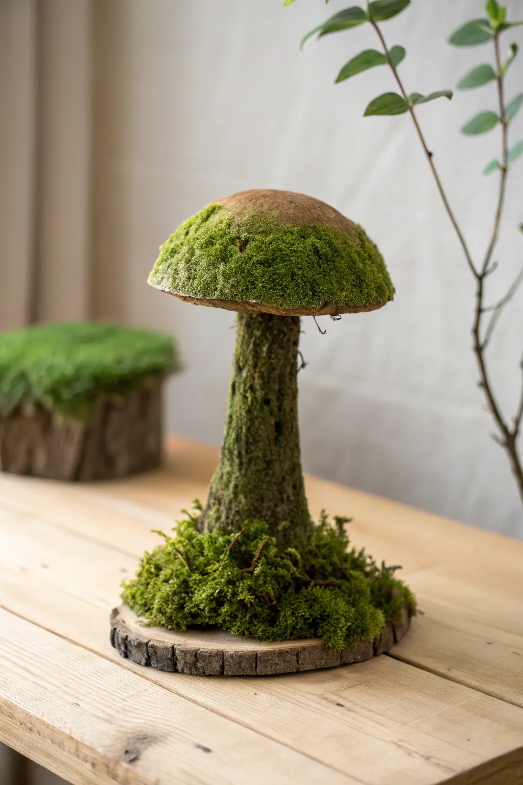 Add a touch of whimsy to your decor with a charming moss mushroom, where nature meets artistry.