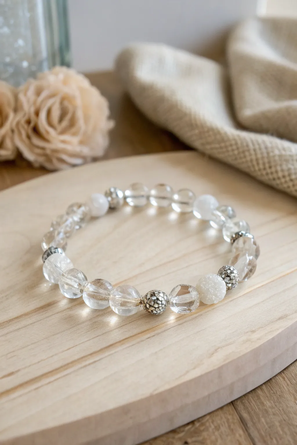 Embrace serenity and style with this crystal-infused bracelet, a perfect blend of elegance and natural beauty for Mother's Day.