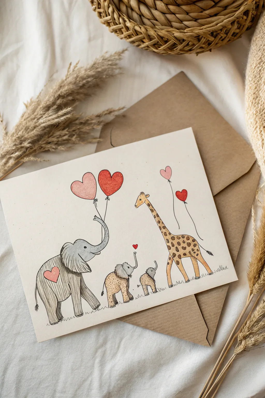 Whimsical Animal Parade: A heartwarming Mother's Day card that blends minimalist elegance with playful charm.