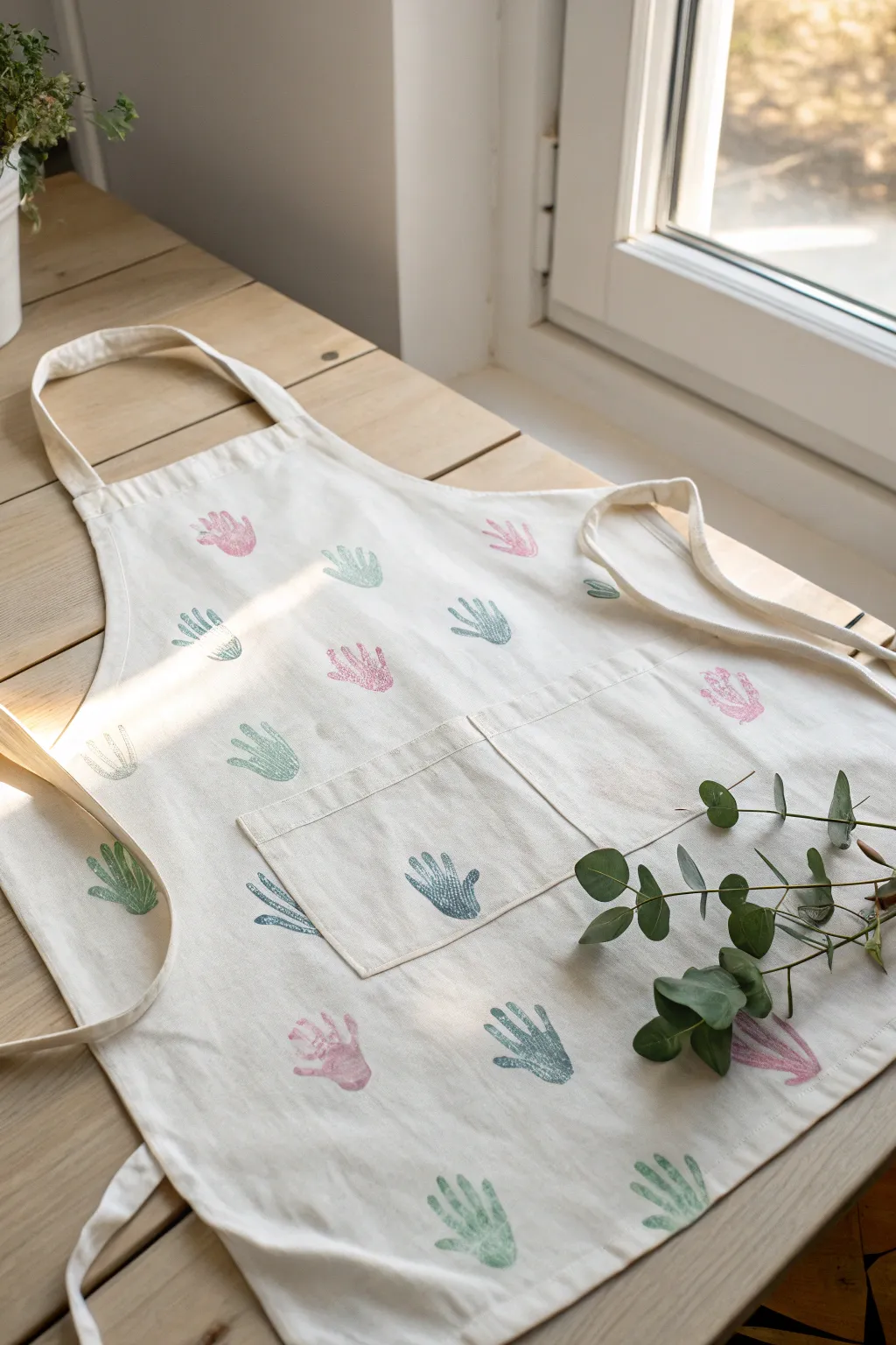 Cherished Memories: A beautifully crafted handprint apron, the perfect keepsake for a mom who loves to cook. #MothersDayCrafts #ScandiBoho