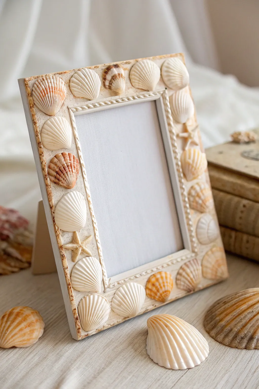 Capture coastal memories with a serene seashell frame, a perfect blend of simplicity and natural beauty.