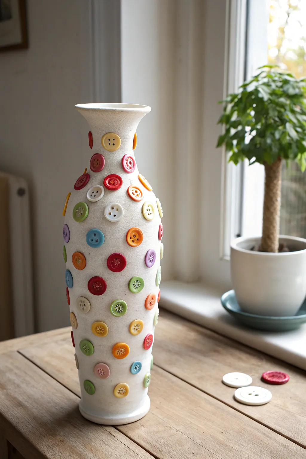 Add a touch of whimsy to your Mother's Day with a handcrafted button-embellished vase – where simplicity meets playful elegance!