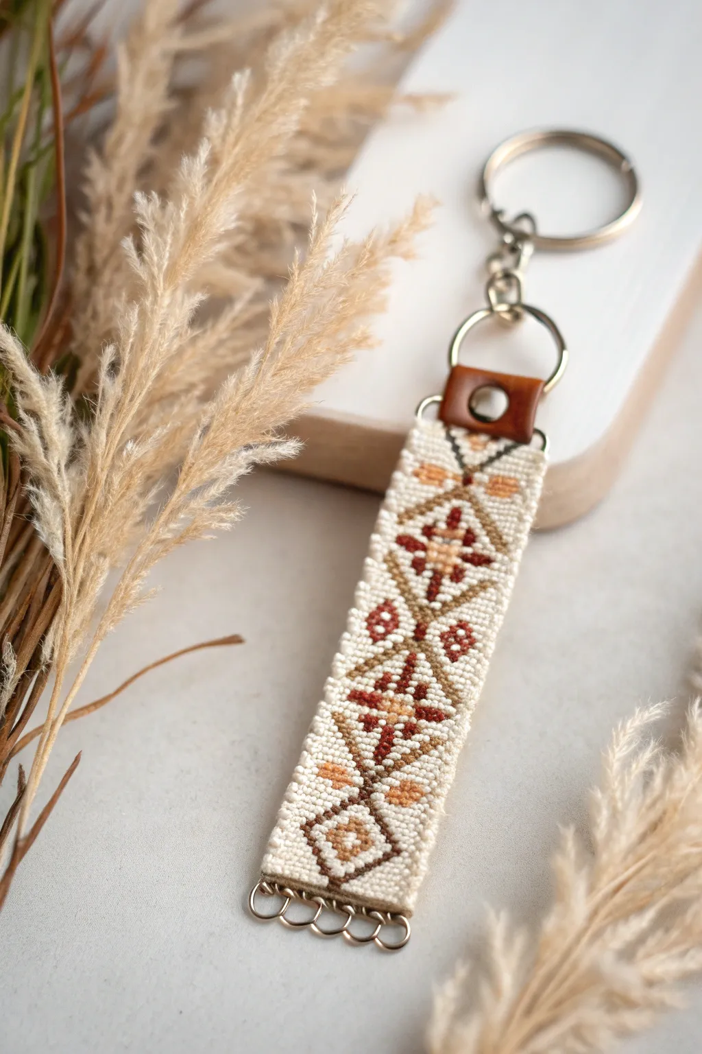 Add a touch of artistry to your keys with a handcrafted needlepoint keychain. Simple yet striking.