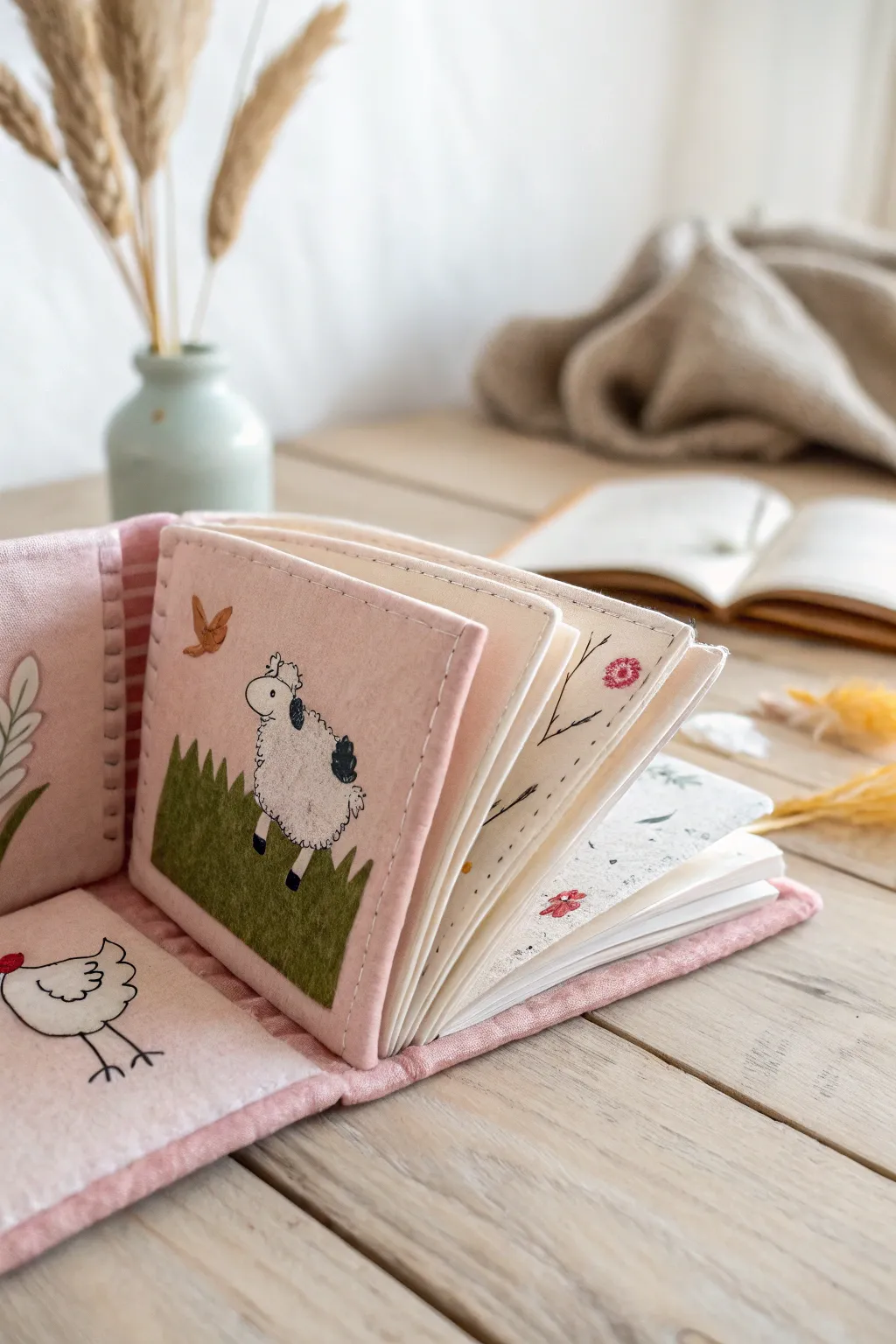 Explore the magic of storytelling with a handmade felt storybook, perfect for newborn adventures.