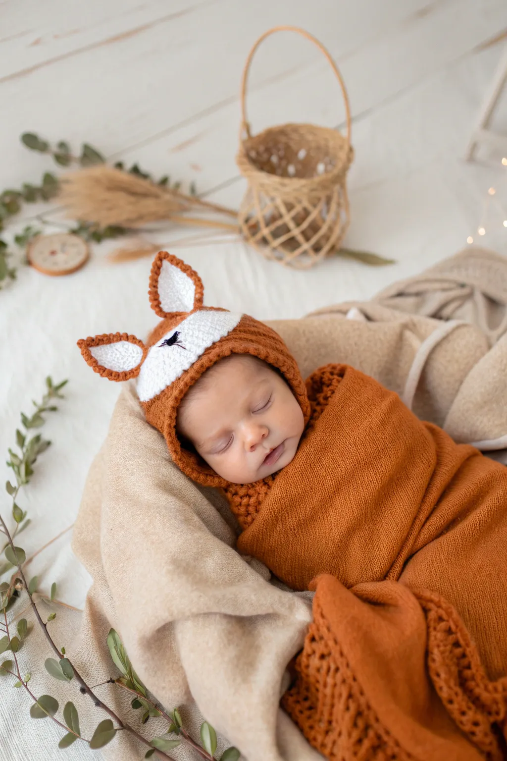 Embrace the magic of the wild with this charming woodland creature photoshoot. 🍂🦊 #NewbornMagic #WoodlandWhimsy