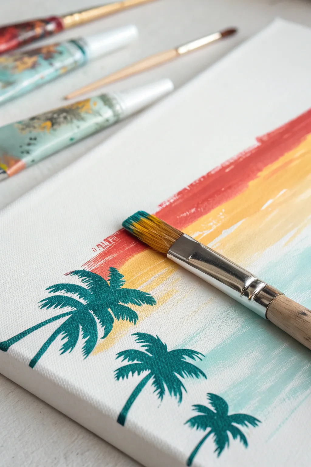 Start your tropical getaway on canvas with vibrant strokes and a touch of minimalist elegance.