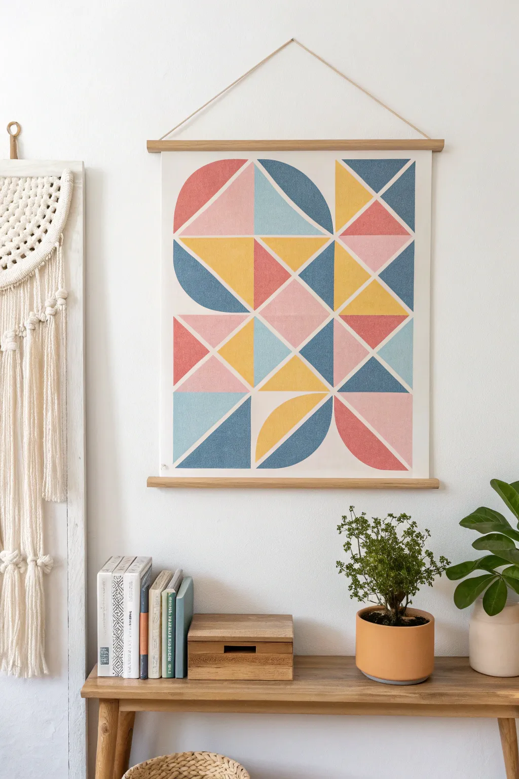 Bring a splash of retro charm to your space with this vibrant geometric wall art. Perfect for lovers of minimalist and boho aesthetics!