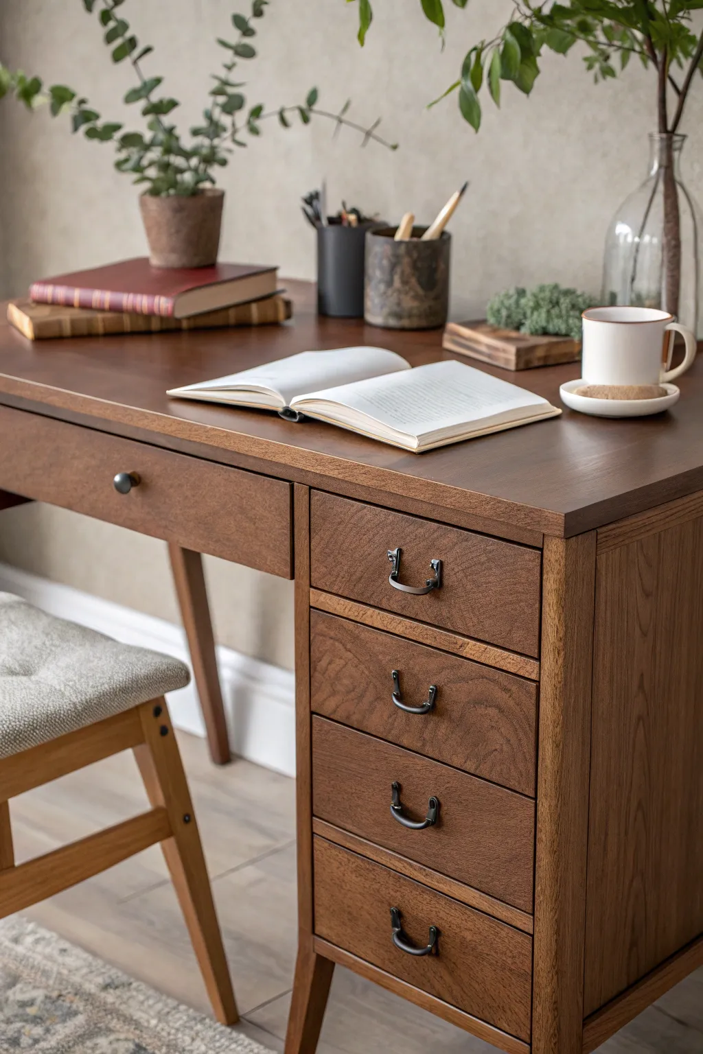 Transform your desk with chic leather pulls for a touch of minimalist luxury.