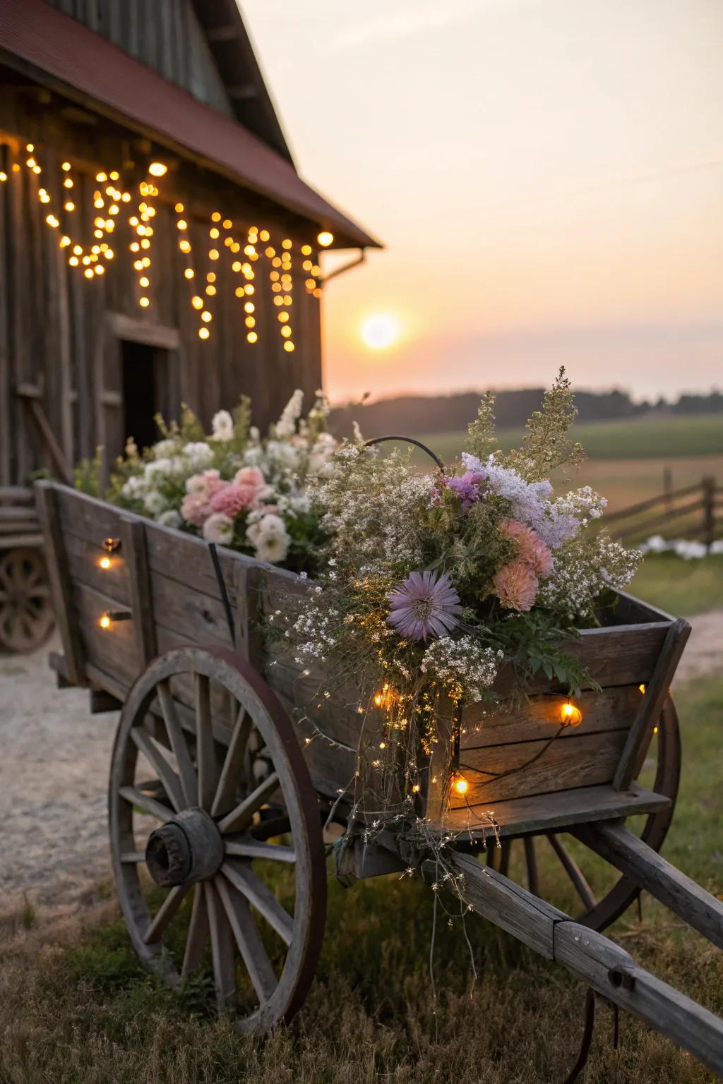 Add a touch of rustic charm to your wedding with this beautifully adorned vintage wagon.