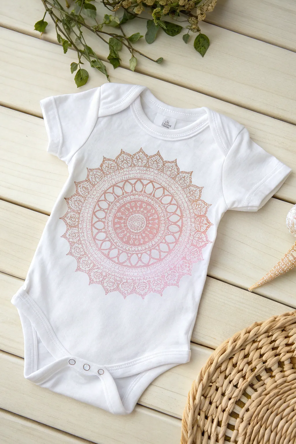 Elevate baby style with a touch of vintage charm: a lace doily dip-dyed for dreamy elegance.