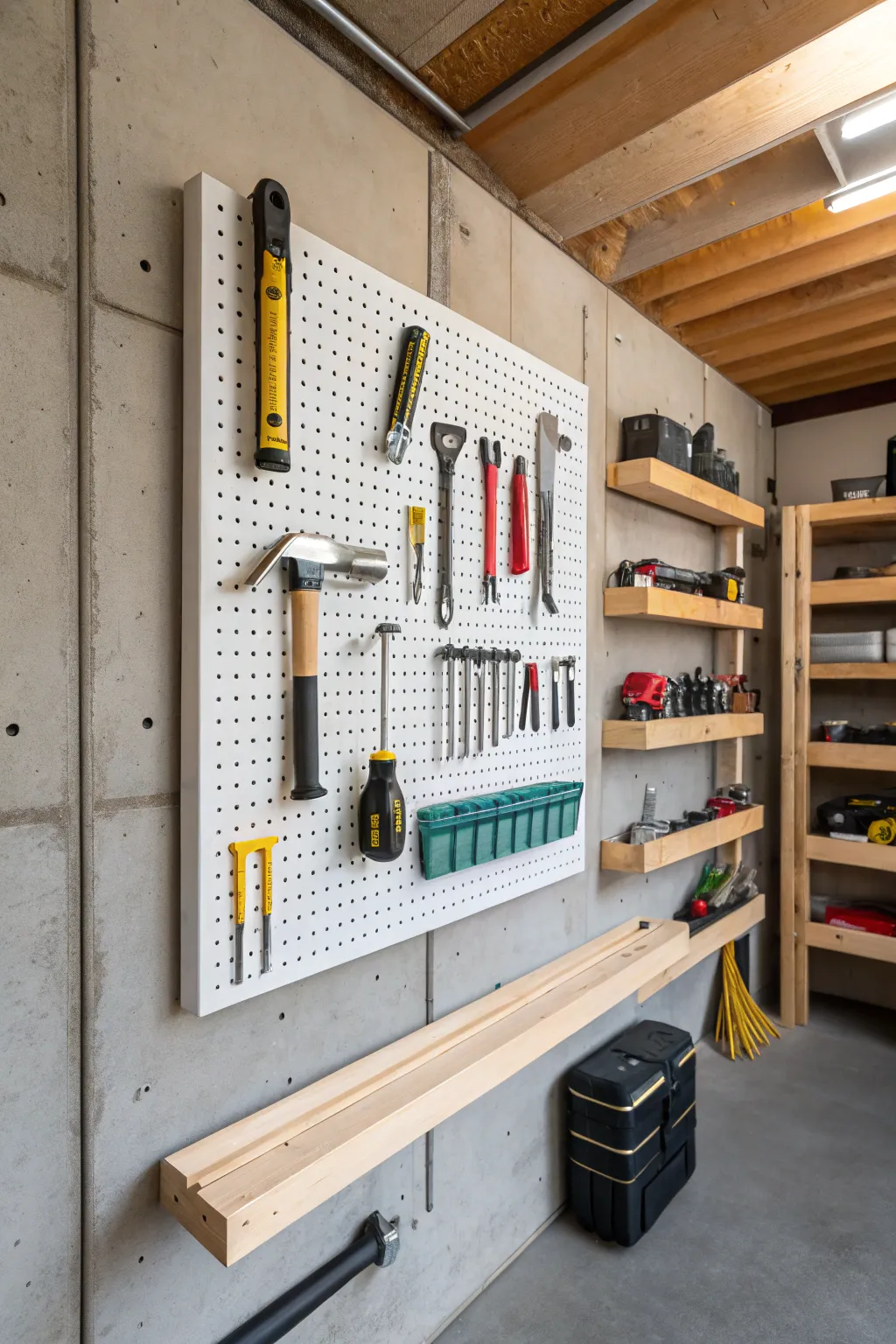 A versatile pegboard creating order in the garage