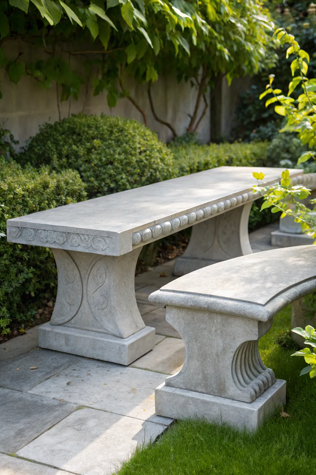 Elevate your garden with the timeless elegance of a handcrafted concrete bench.