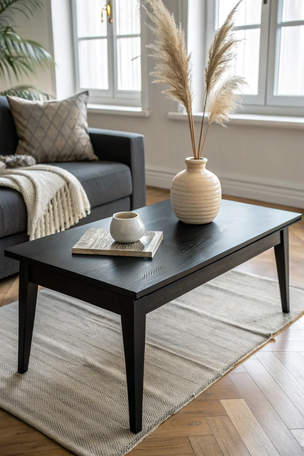 Transform your space with the elegance of black paint sophistication. #MinimalistMakeover