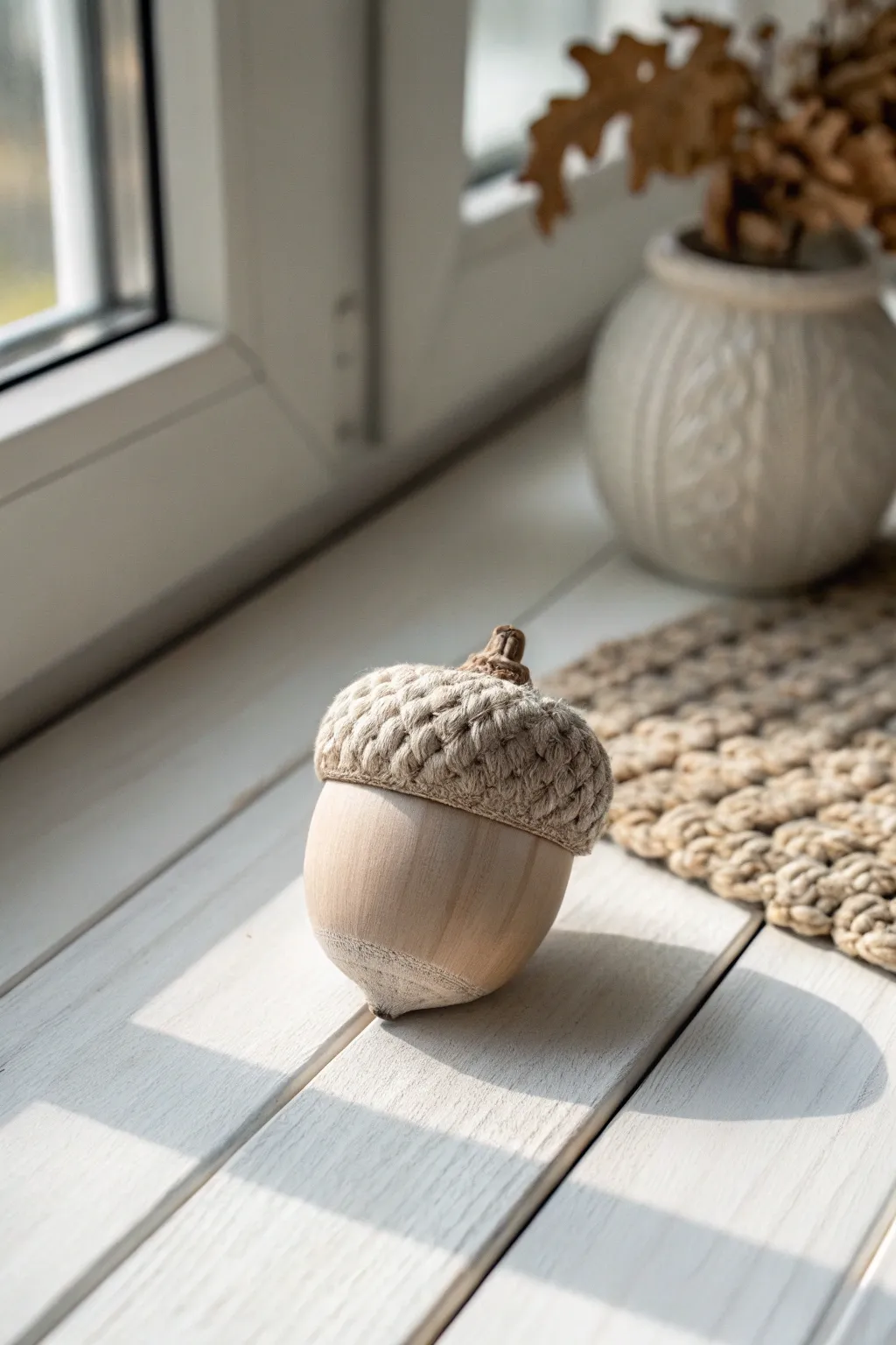 Explore the elegance of monochrome minimalism with beautifully crafted acorns.