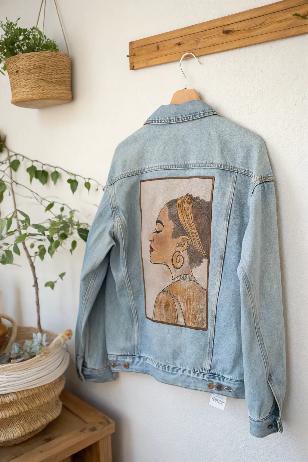 Express yourself with artful elegance: A portrait painted on denim.