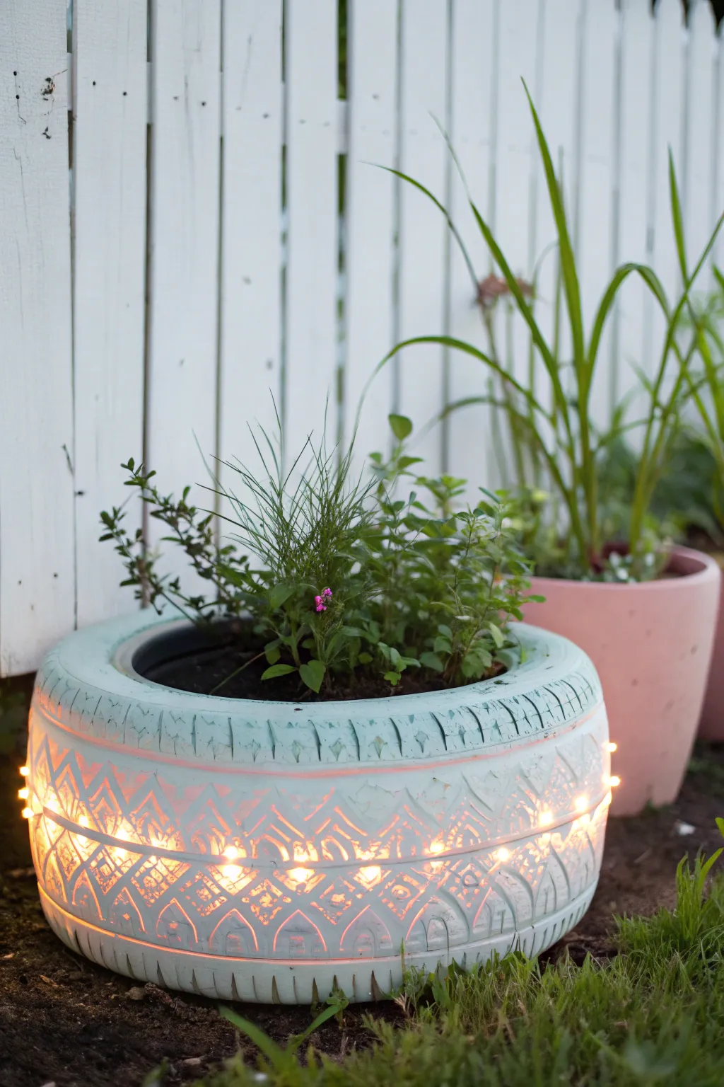 Illuminate your garden with a touch of magic: Discover the charm of glow-in-the-dark tire planters.