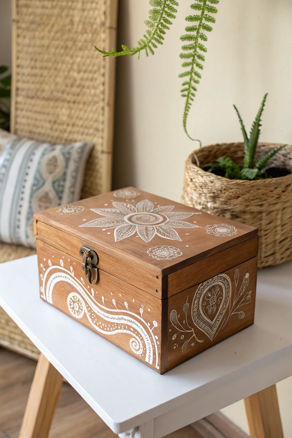 Discover cultural elegance with this intricately designed henna-inspired wooden box, a perfect blend of artistry and minimalism.