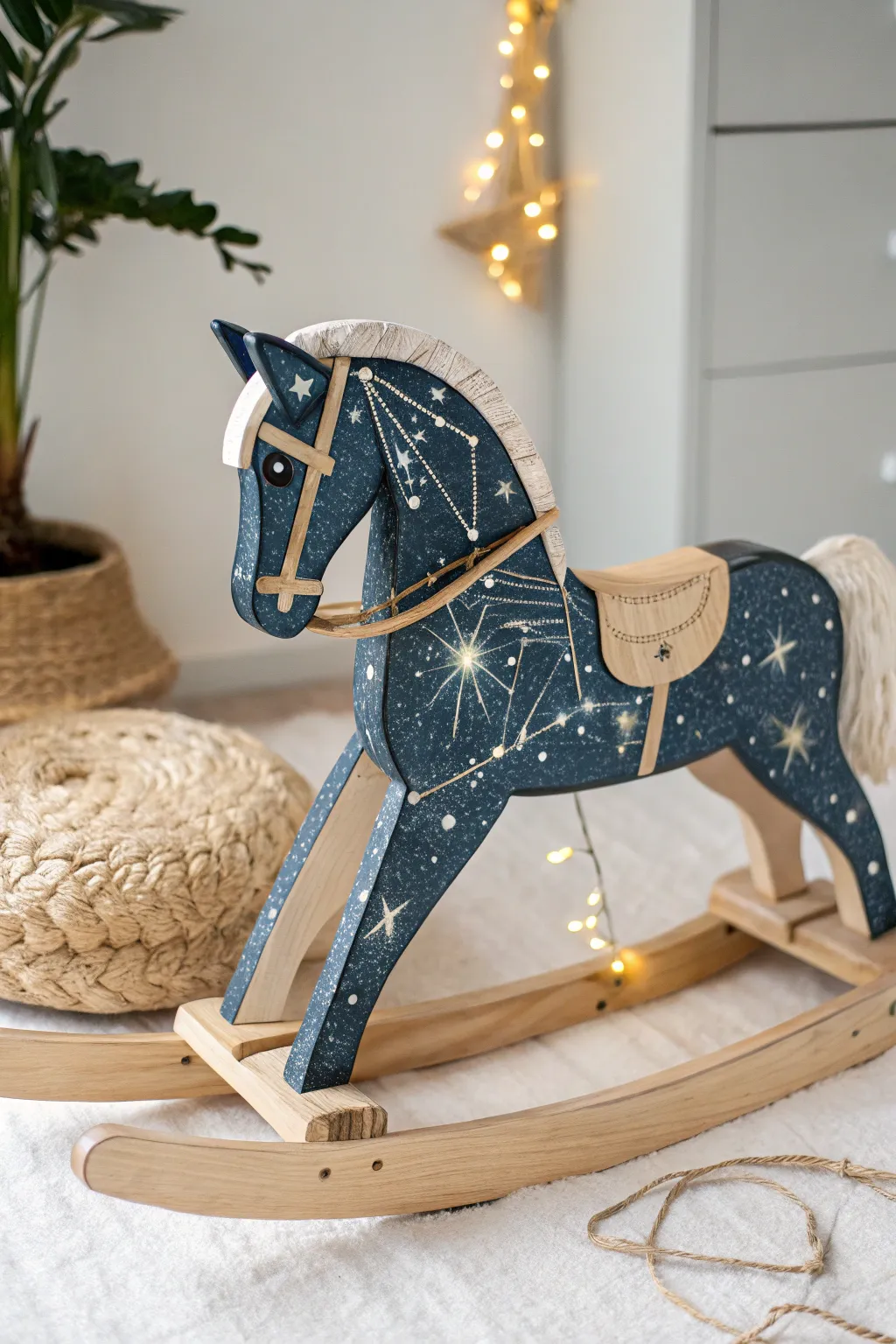 Dreamy Starry Night Rocking Horse: A celestial touch for your little one's nursery.