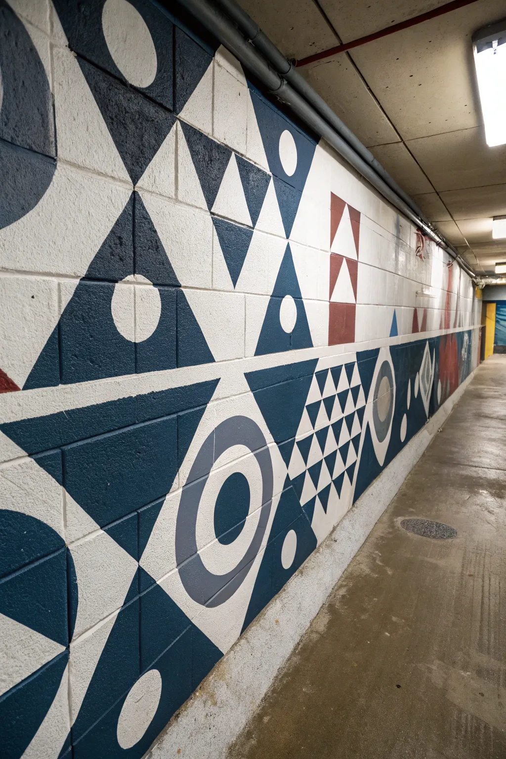 Revitalize your space with bold geometric patterns that bring life to concrete walls.