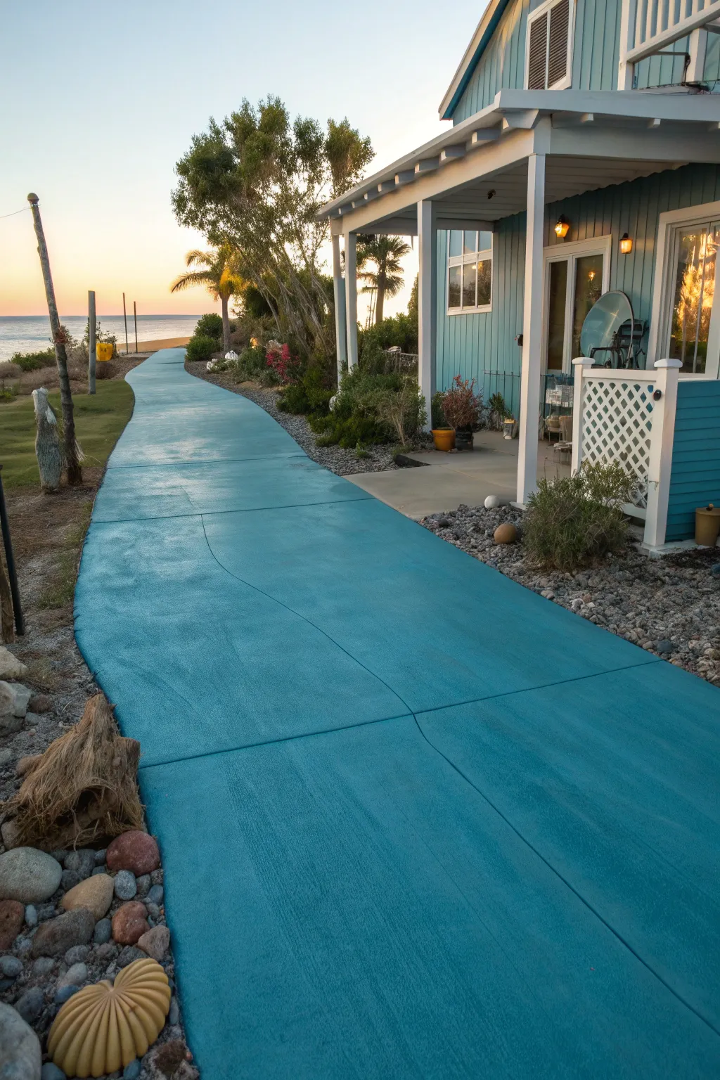 Transform your driveway into a serene coastal retreat with ocean blue hues.