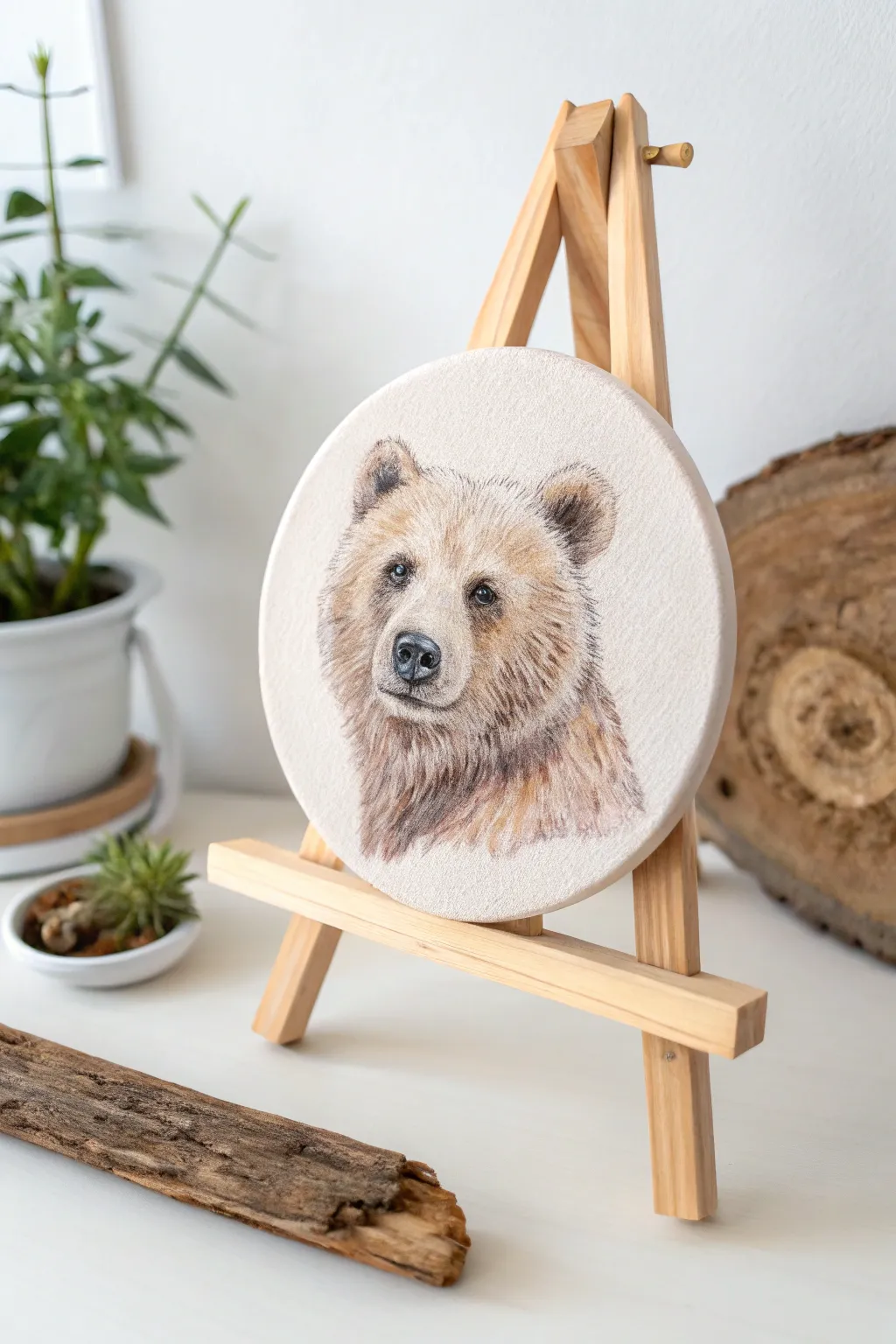 Capture the charm of nature with this adorable fuzzy bear painting, perfect for adding a touch of whimsy to your minimalist decor.