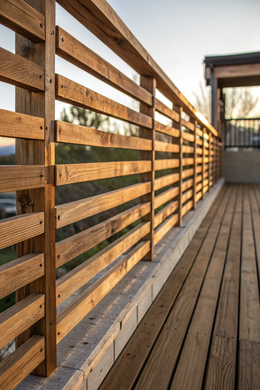 Elevate your deck design with dynamic, staggered slats that blend modern aesthetics with timeless craftsmanship.