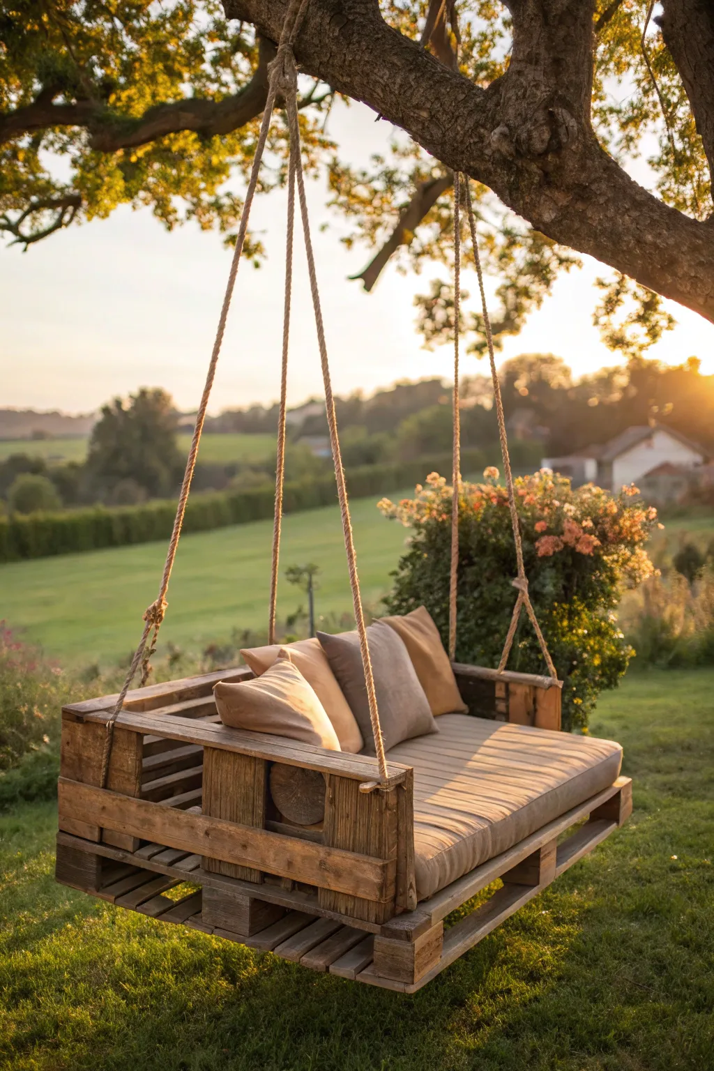 Crafted for Connection: Embrace shared moments on this stunning family-sized pallet swing.