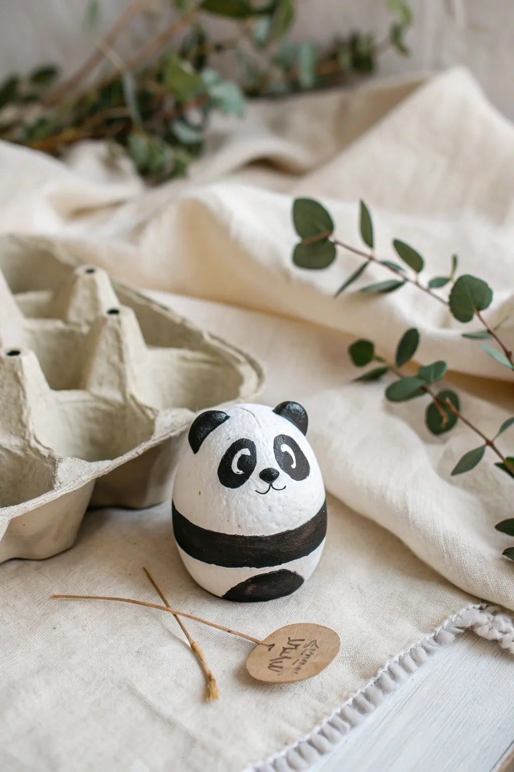 Transform egg cartons into adorable panda crafts with a minimalist touch. Embrace eco-friendly creativity!
