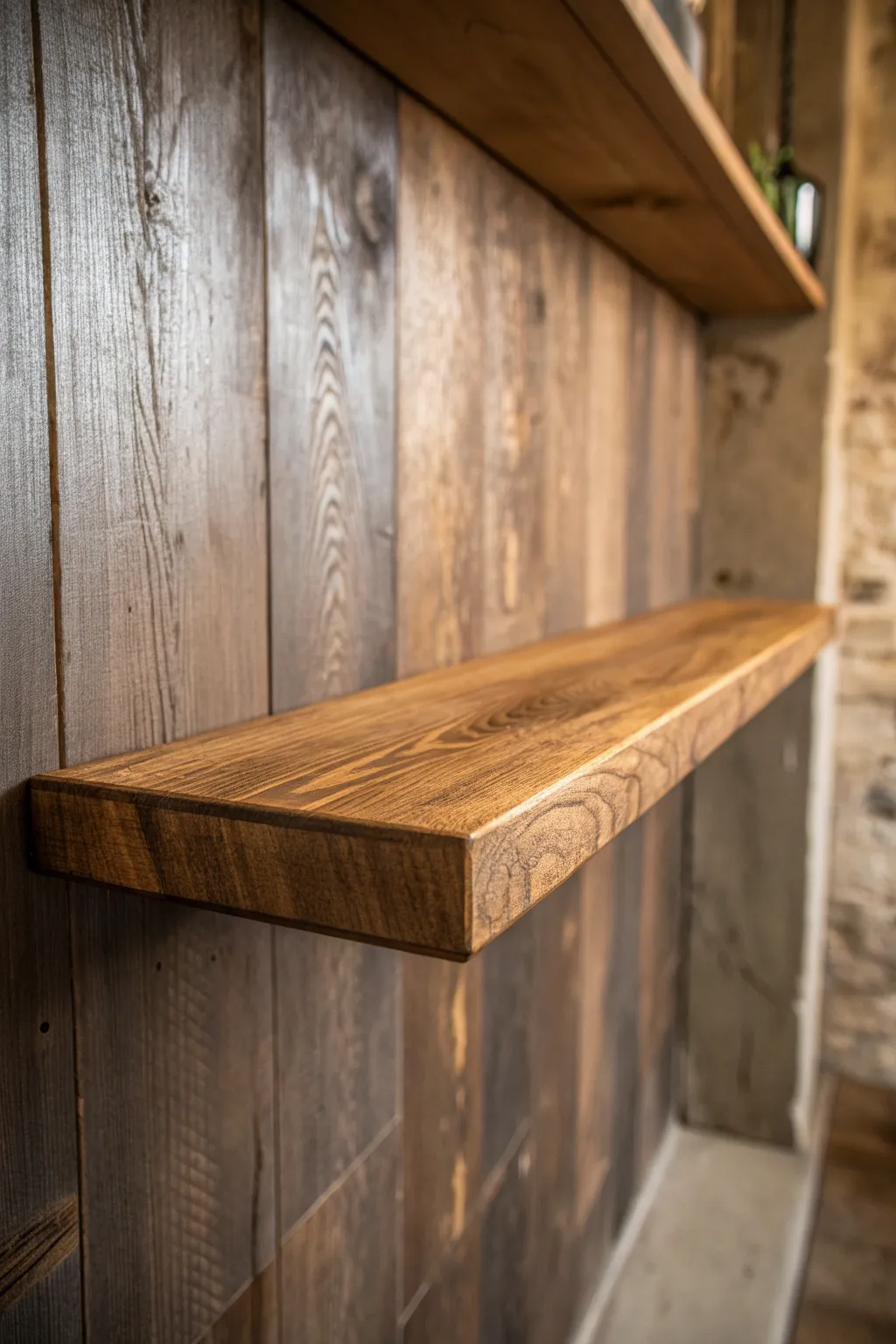 Transform your pantry with the rustic elegance of floating wood planks.