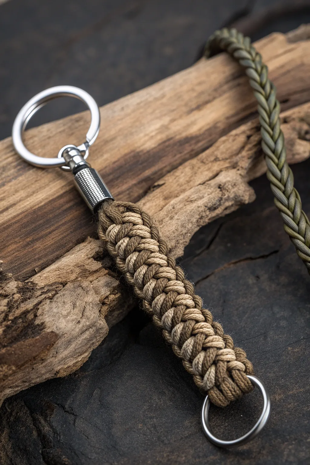 Elevate your everyday carry with this industrial chic paracord keychain, where craftsmanship meets modern style.