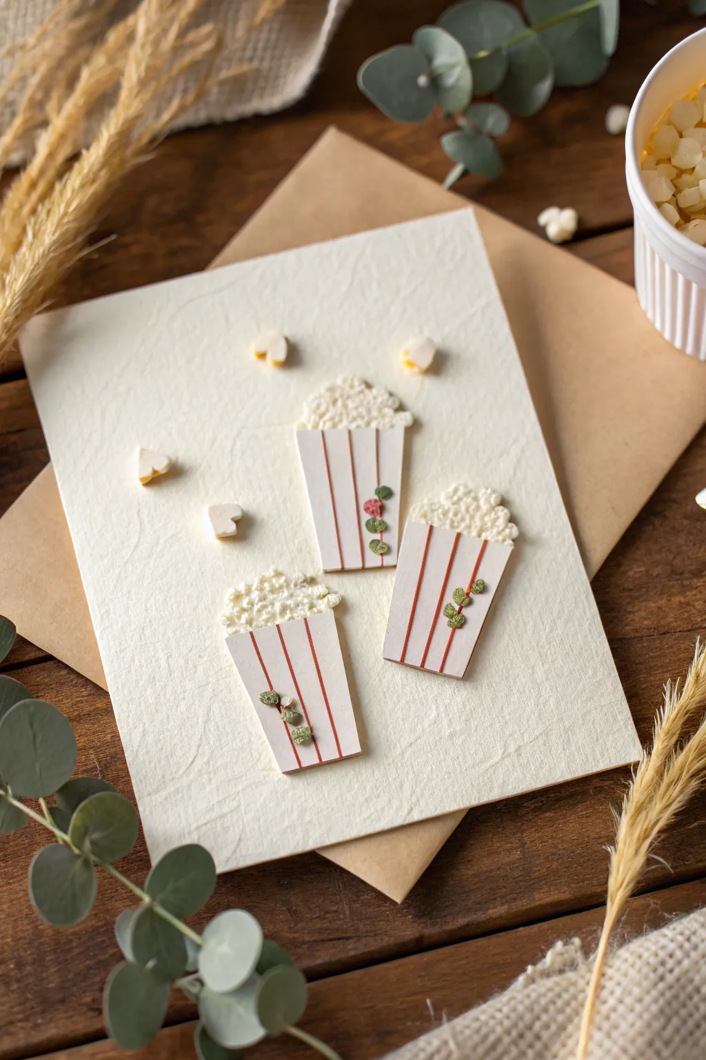 Craft a heartfelt message with this charming popcorn card—where simplicity meets creativity.