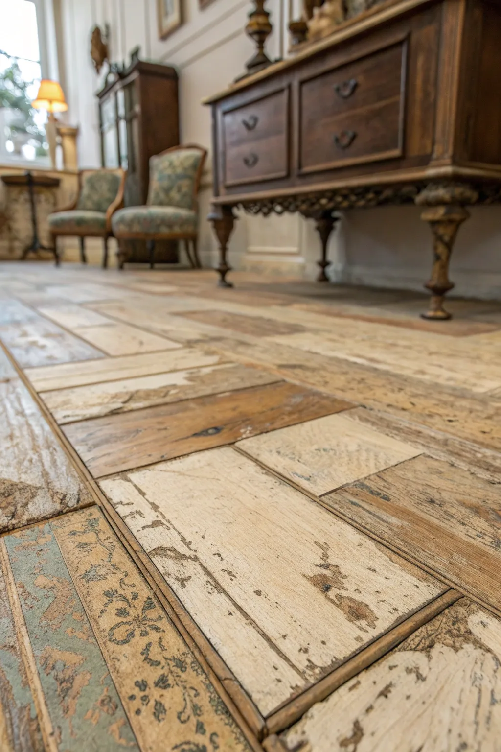 Embrace timeless elegance with vintage-inspired particle board flooring.