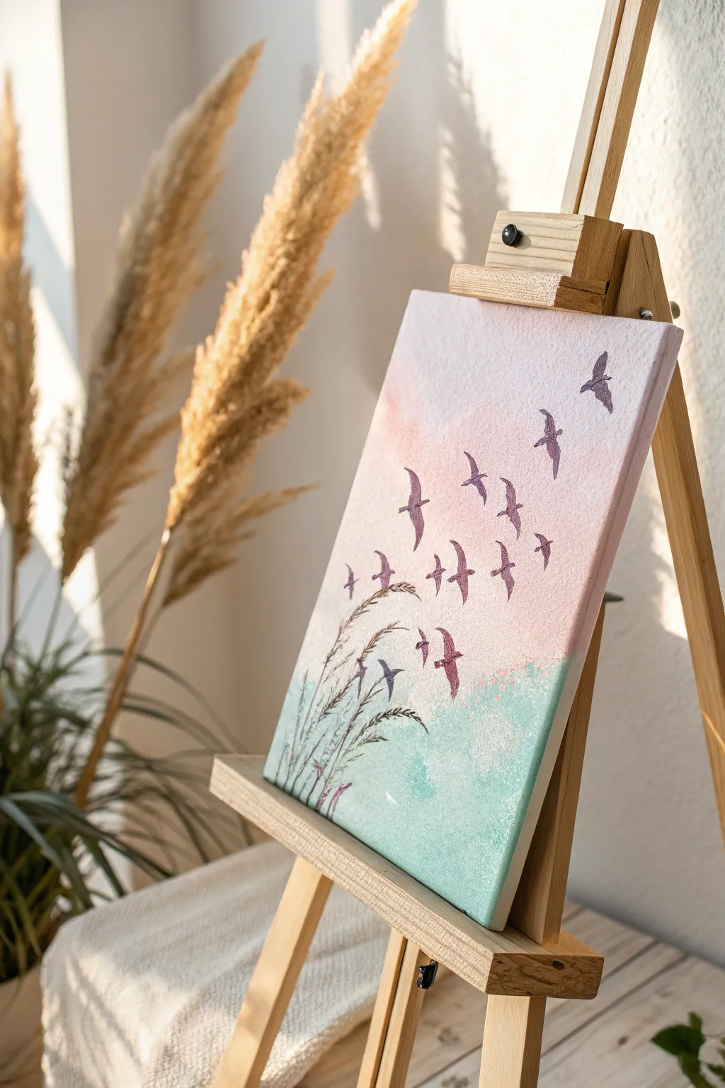Capture the elegance of flight with pastels—where Scandinavian simplicity meets Boho artistry.