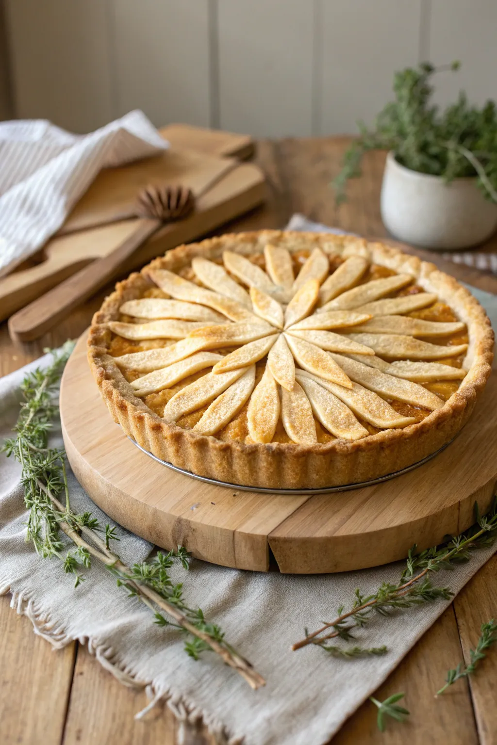 Elevate your pie game with a stunning sunburst design – where simplicity meets elegance.