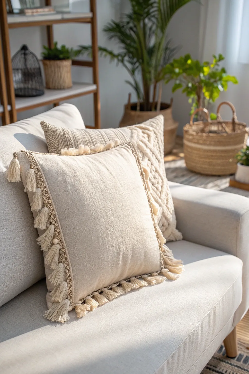Add a touch of playful elegance to your space with fringe-detail pillows, where simplicity meets boho charm.