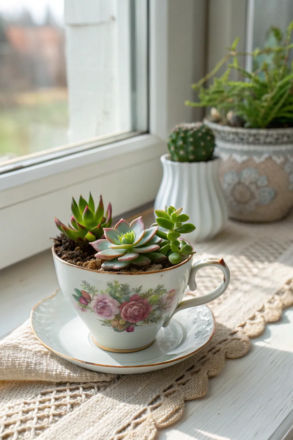Transform your spare tea cups into charming succulent planters—an effortless blend of elegance and nature.