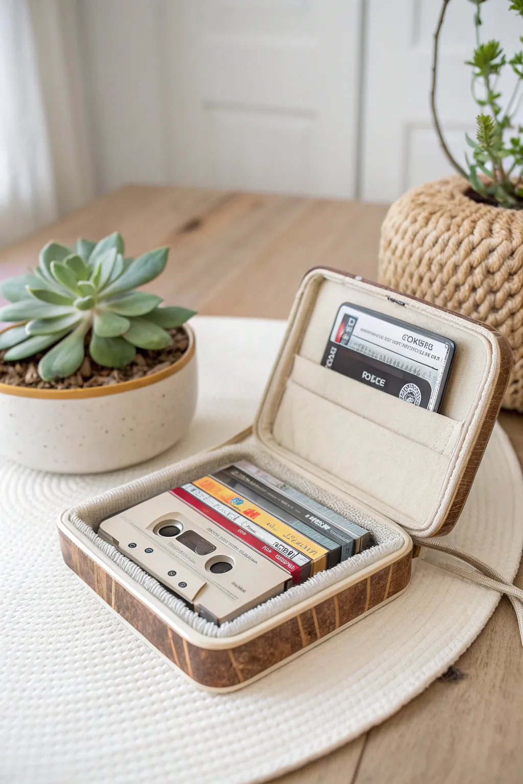 Transform nostalgia into functionality with a chic gift card organizer made from a vintage cassette case.