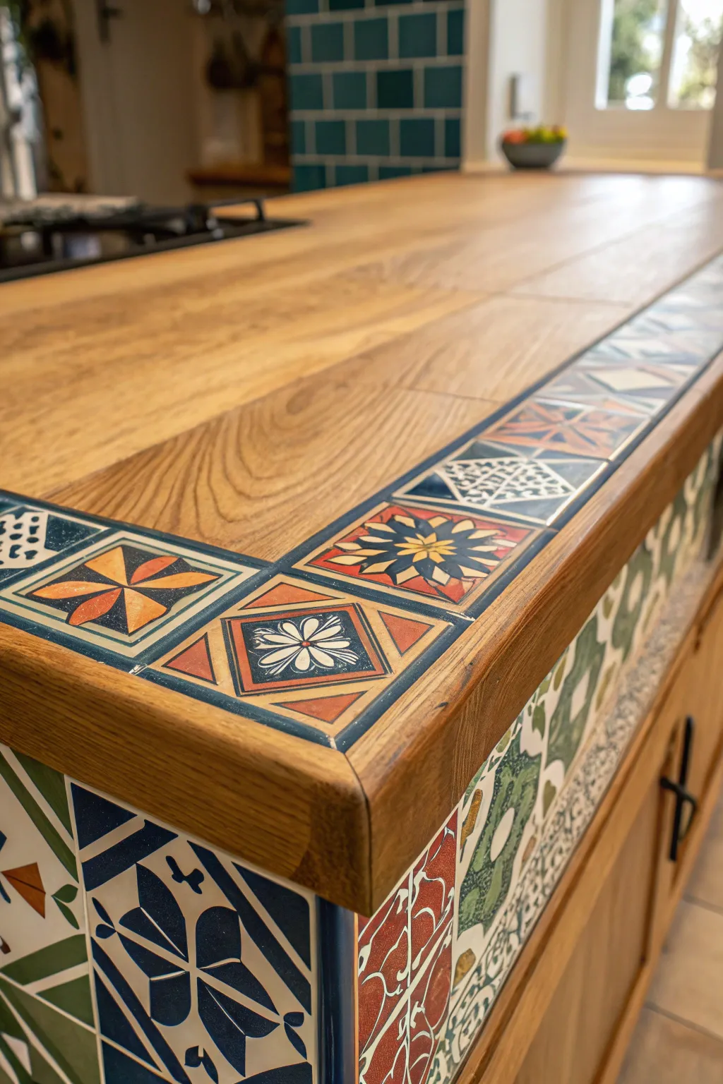 Elevate your workspace with the artful blend of wood and tile in this DIY plywood countertop masterpiece.