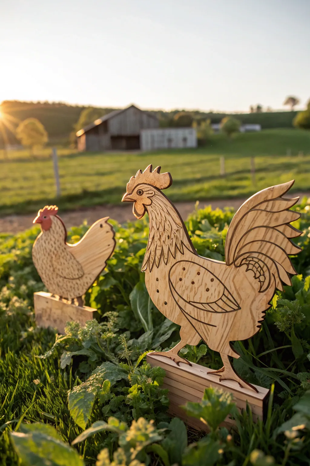 Bring the countryside home with charming, handcrafted plywood chickens.