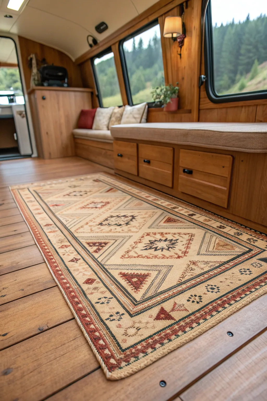 Transform your camper with the warmth and charm of a boho rug.