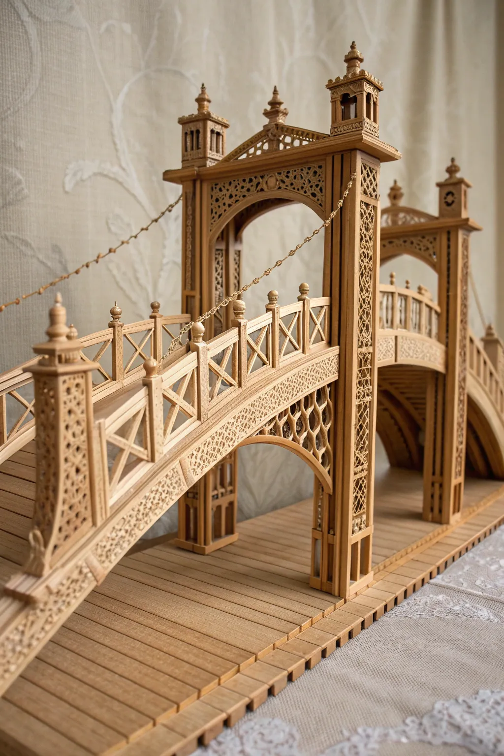 Masterpiece in Miniature: An Ornamental Arch Bridge Crafted from Popsicle Sticks