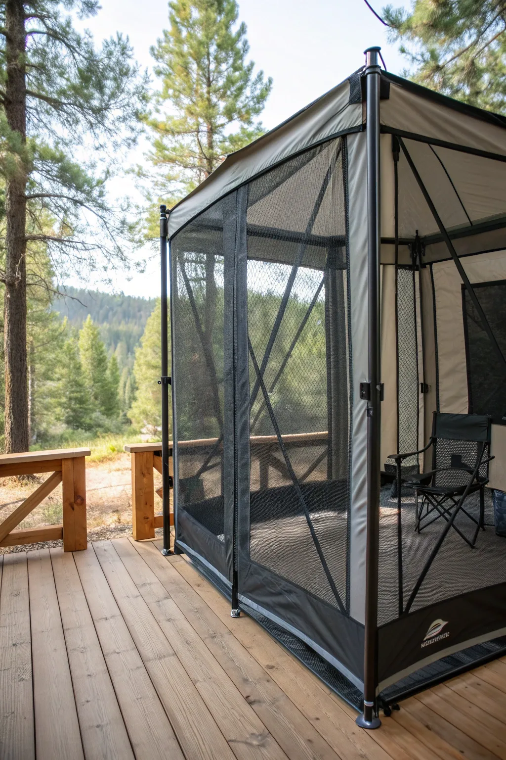 Enjoy the outdoors without the bugs in a meticulously crafted pop-up screen room.