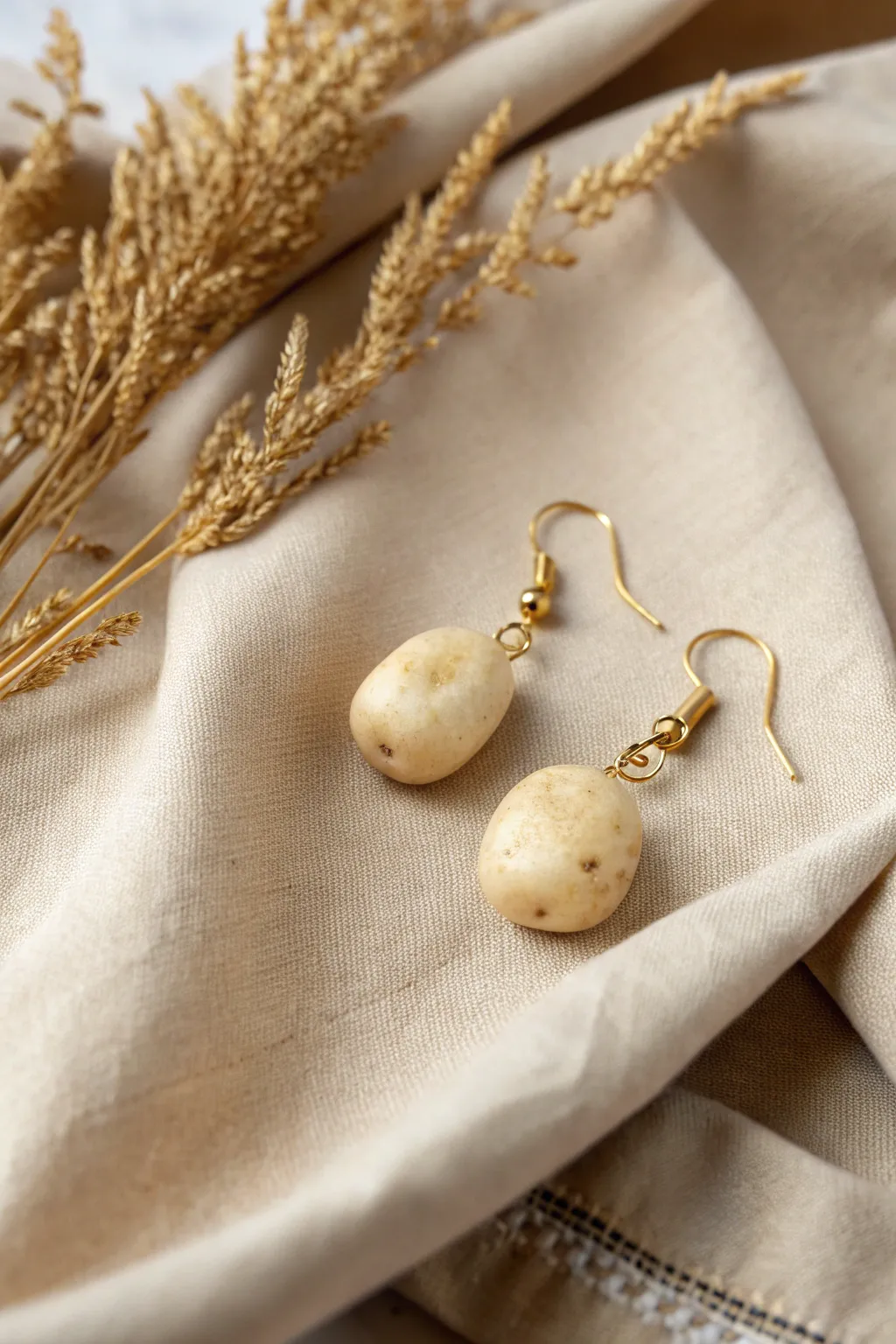 Embrace the charm of quirky elegance with these beautifully crafted potato-themed earrings, perfect for adding a unique touch to any outfit.