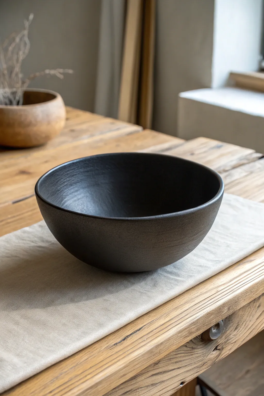Embrace the elegance of monochrome magic with this chic matte black pottery bowl, perfect for a minimalist touch.