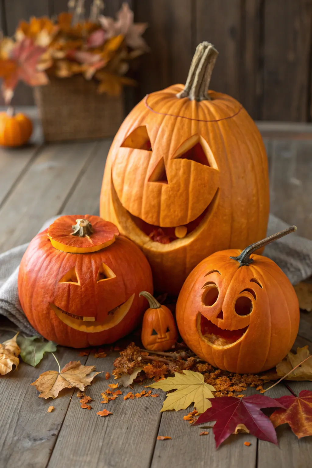 Craft your own pumpkin family with unique expressions and bring a touch of artistry to your Halloween decor!